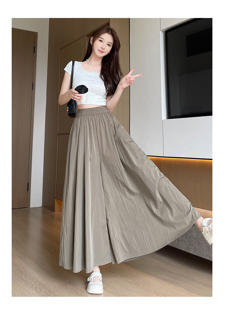 Plus Size Women's Summer Thin Culotte Ice Silk Leisure Wide Leg Pants