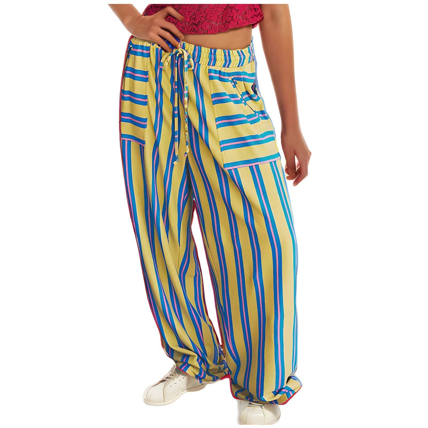 Drawstring High Waist Casual Belt Pocket Women