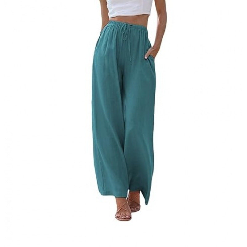 Loose Casual Pocket Drawstring Wide-leg Pants For Women