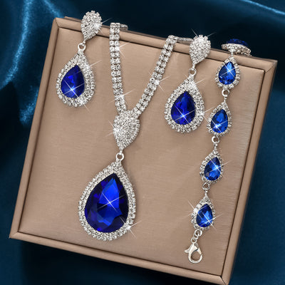 Red Sapphire Blue Water Drop Pendant Set