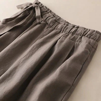 High Waist Side Lace-up Retro Art Elastic-waist Casual Pants For Women