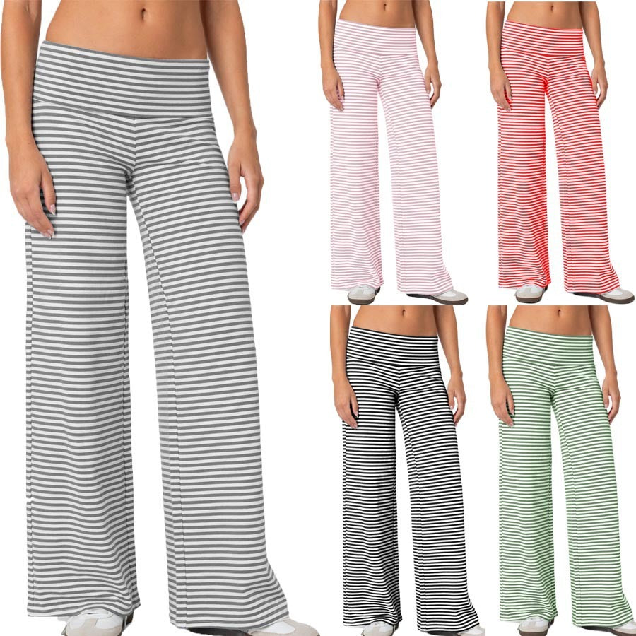 Cropped Striped Loose Trousers Autumn Sports Style Draped Casual Pants