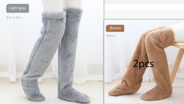 Chaussettes longues et duveteuses au-dessus du genou pour l'hiver, chaudes et froides, pour les articulations du genou, résistantes au froid, pour dormir au sol