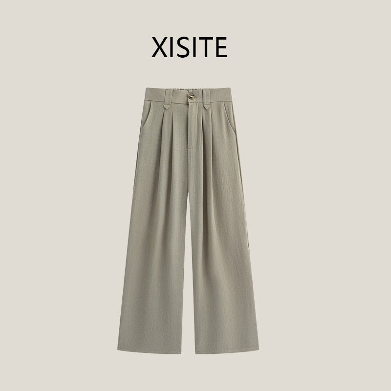 Casual Anti-wrinkle Thin High Waist Slimming And Straight Draping Cotton Linen Wide Leg Pants Long