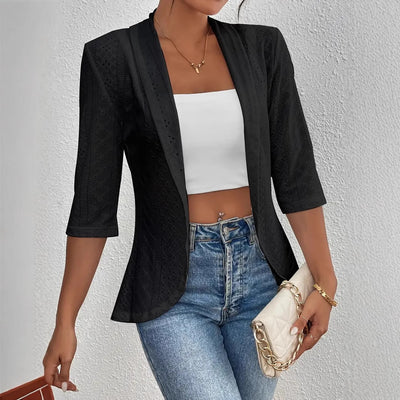 Manteau châle fin décontracté à manches mi-longues pour femme, couleur unie