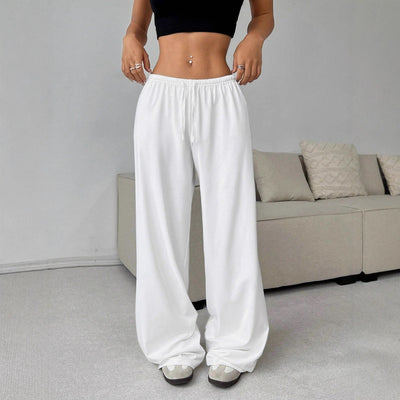 Trousers Elastic Waistband Lace-up Wide-leg Casual Pants