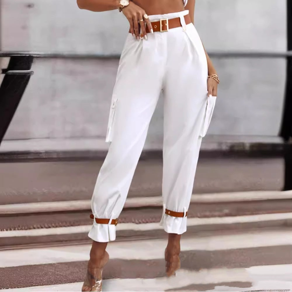 Women's Contrast Color Belt Trousers