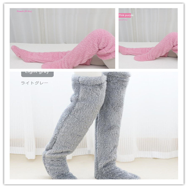 Chaussettes longues et duveteuses au-dessus du genou pour l'hiver, chaudes et froides, pour les articulations du genou, résistantes au froid, pour dormir au sol