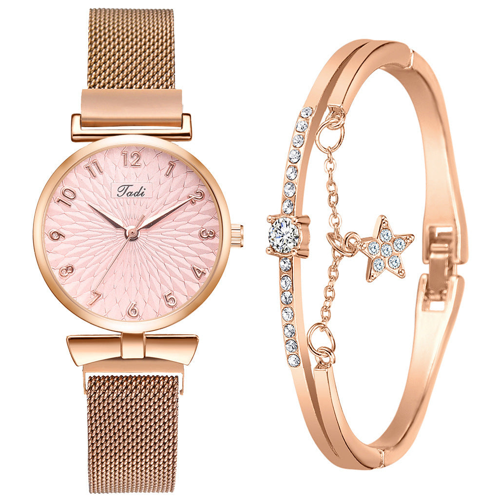 Montre à quartz tendance pour femme avec bracelet en maille
