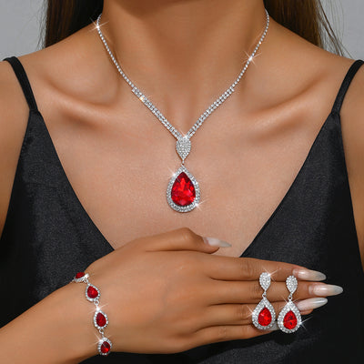 Red Sapphire Blue Water Drop Pendant Set