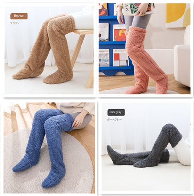 Chaussettes longues et duveteuses au-dessus du genou pour l'hiver, chaudes et froides, pour les articulations du genou, résistantes au froid, pour dormir au sol