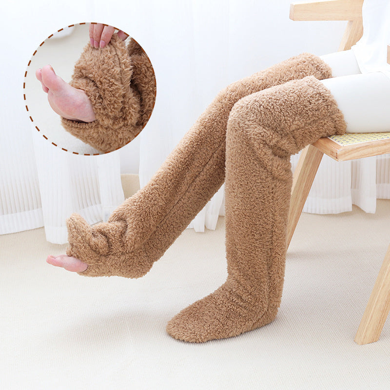 Chaussettes longues et duveteuses au-dessus du genou pour l'hiver, chaudes et froides, pour les articulations du genou, résistantes au froid, pour dormir au sol