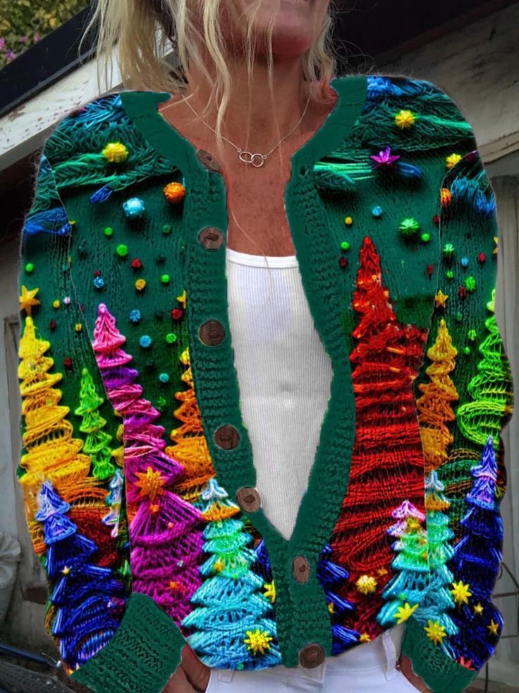 Cardigan imprimé de Noël à motif dessin animé pour femme