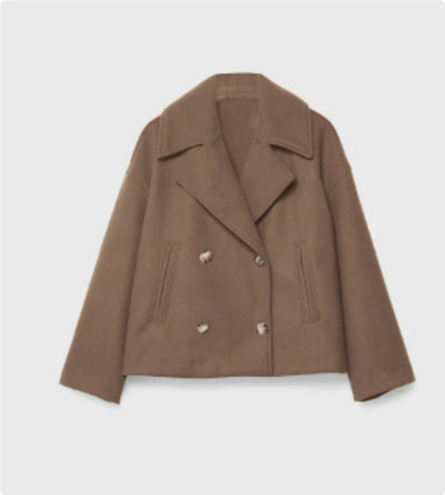 Veste blazer à revers croisé, manteau court en laine ample et élégant pour femme