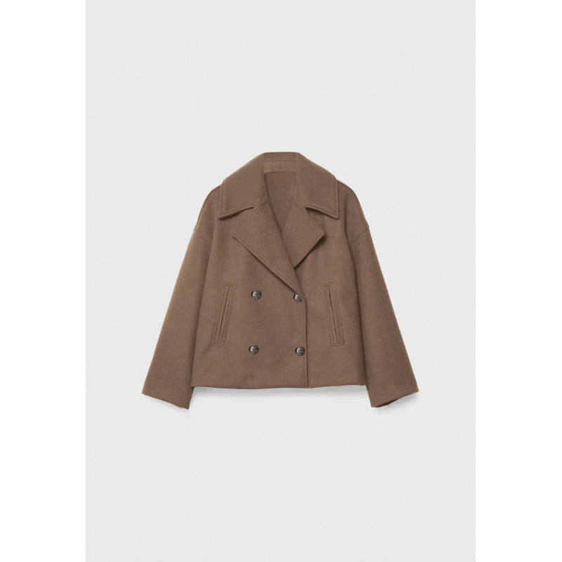 Veste blazer à revers croisé, manteau court en laine ample et élégant pour femme