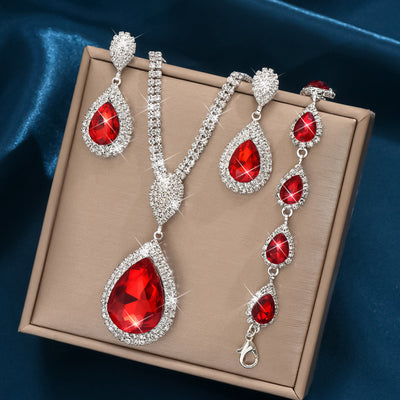 Red Sapphire Blue Water Drop Pendant Set