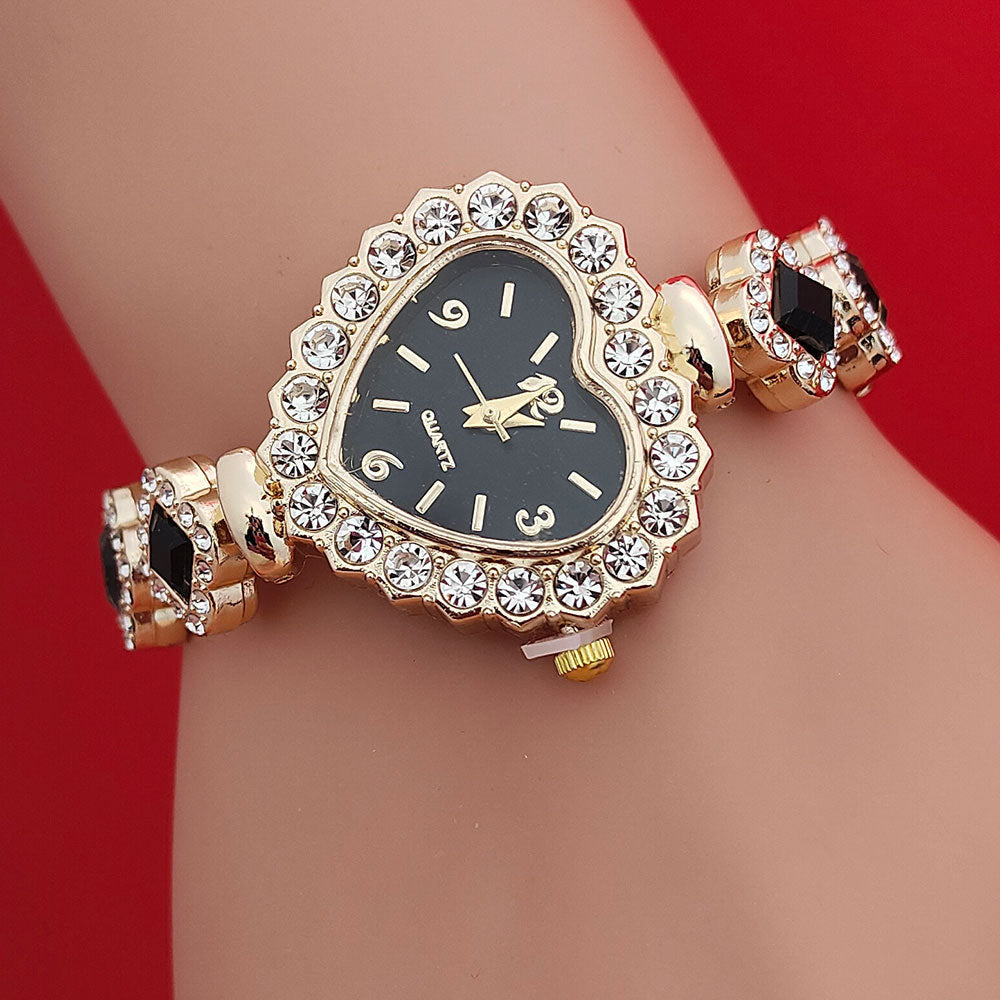 Montre-bracelet tendance en forme d'amour, montre à quartz en forme de cœur couleur diamant, ensemble de bijoux tendance pour femme, cadeau de Saint-Valentin
