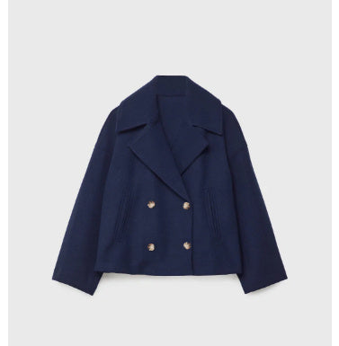 Veste blazer à revers croisé, manteau court en laine ample et élégant pour femme