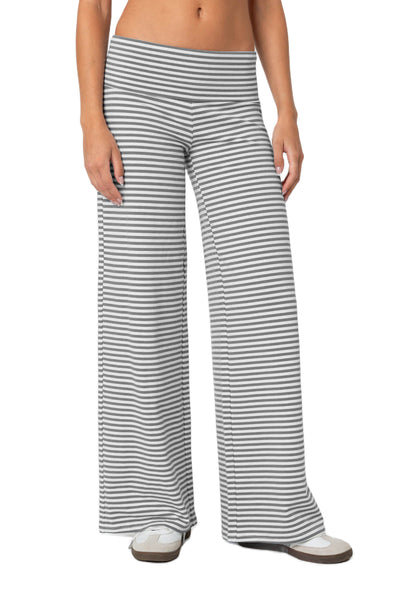 Cropped Striped Loose Trousers Autumn Sports Style Draped Casual Pants