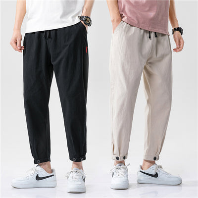 Pantalon court ample en coton et lin pour homme, coupe droite et décontractée