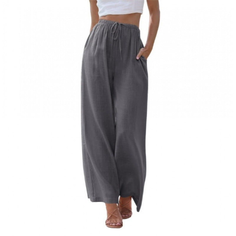 Loose Casual Pocket Drawstring Wide-leg Pants For Women