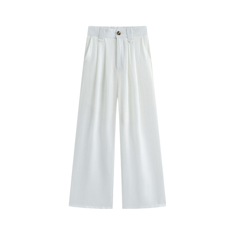 Casual Anti-wrinkle Thin High Waist Slimming And Straight Draping Cotton Linen Wide Leg Pants Long
