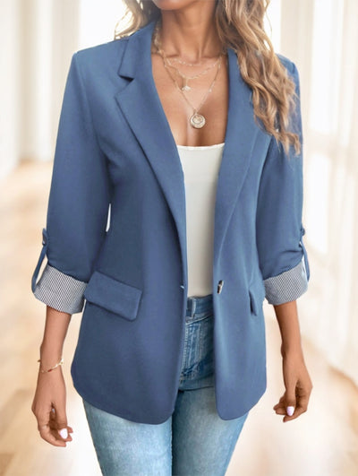 Women'S Stylish Green Blazer With Roll-Up Sleeves