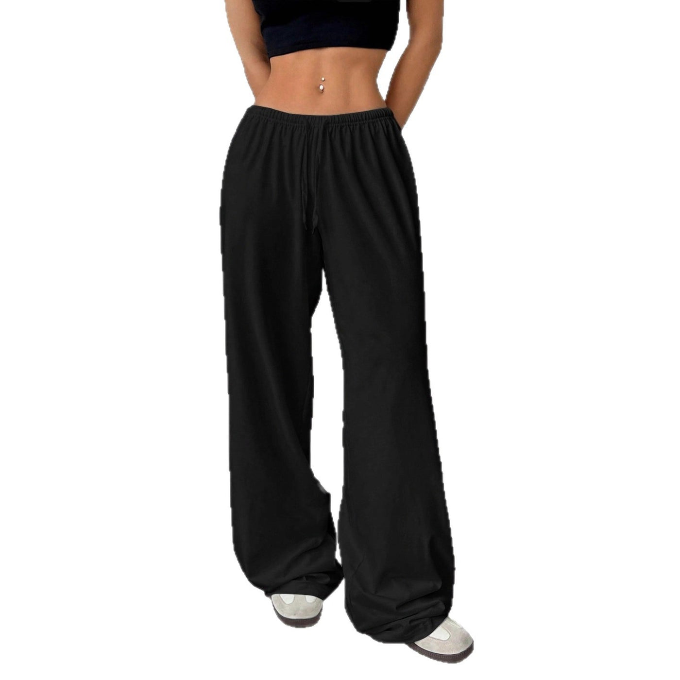 Trousers Elastic Waistband Lace-up Wide-leg Casual Pants