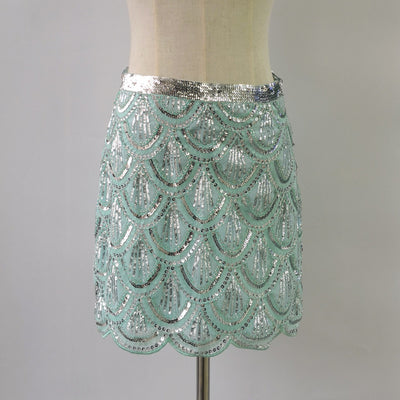Heavy industry sequin wave edge hip hugging short skirt and half body skirt