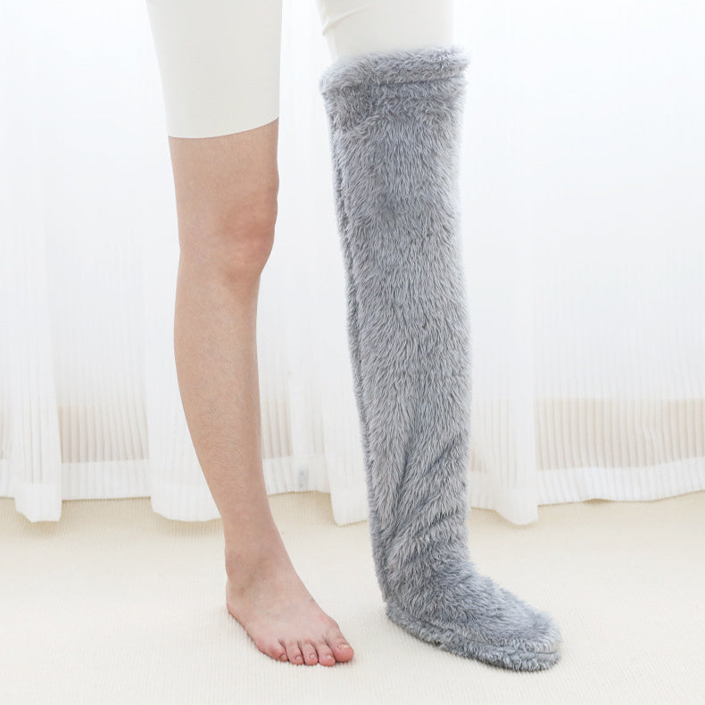 Chaussettes longues et duveteuses au-dessus du genou pour l'hiver, chaudes et froides, pour les articulations du genou, résistantes au froid, pour dormir au sol