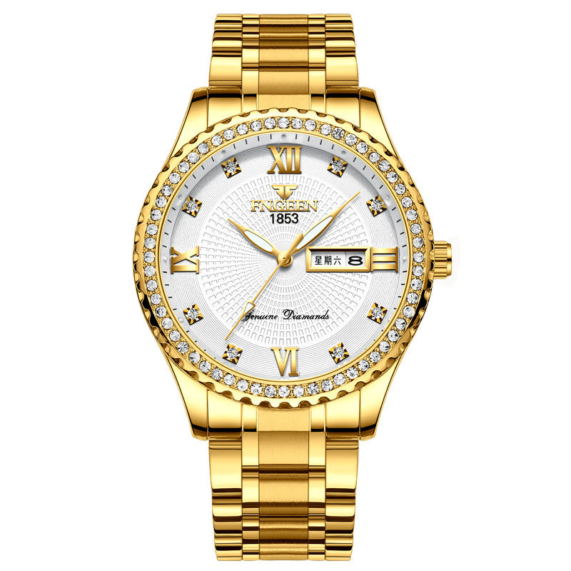 Watch Men's Luxury Gold Non-mechanical Stainless Steel Luminous