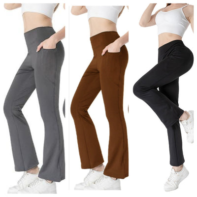 Pantalon court amincissant taille moyenne pour femme, pantalon bootcut décontracté à poches