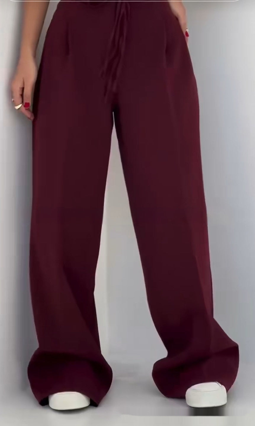 High Waist Lace Up Slim Fit Straight-leg Pants