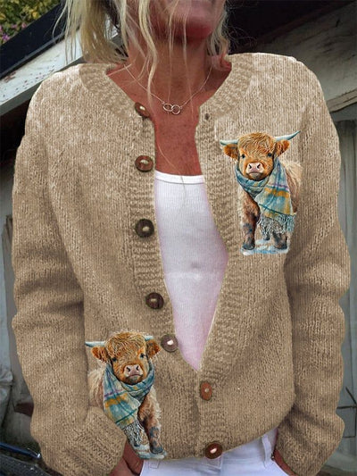 Cardigan imprimé de Noël à motif dessin animé pour femme