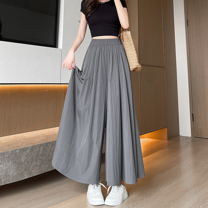 Plus Size Women's Summer Thin Culotte Ice Silk Leisure Wide Leg Pants