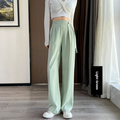New Chinese Style Buckle High Waist Casual National Style Special-interest Design Elastic Waist Wide Leg Pants