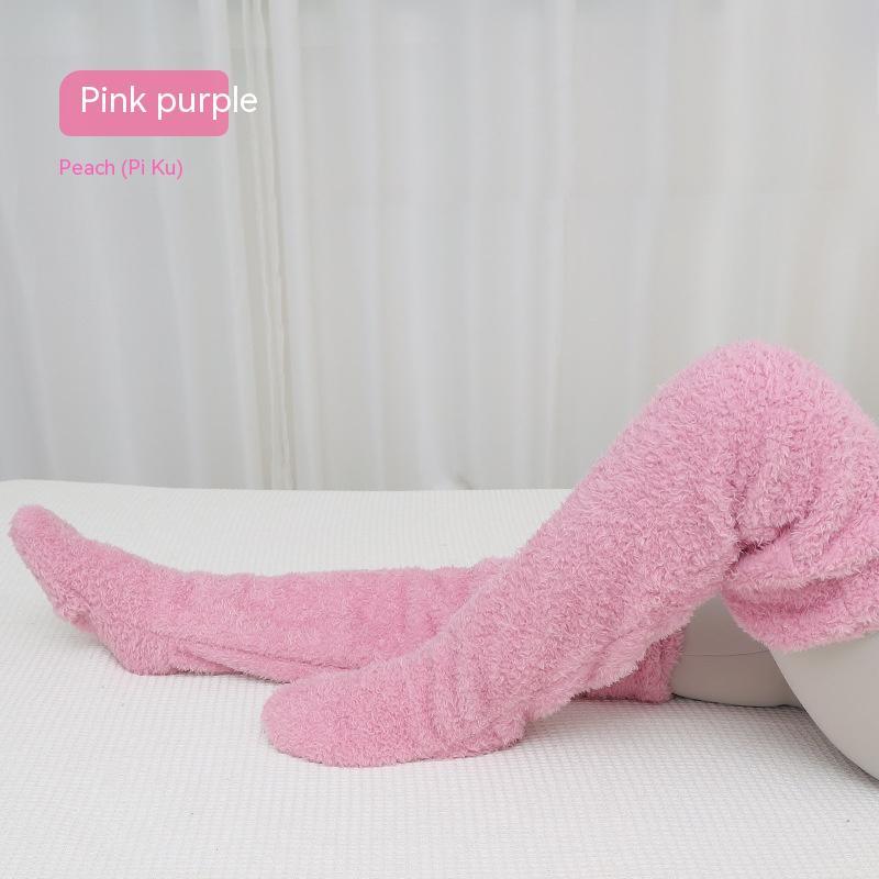Chaussettes longues et duveteuses au-dessus du genou pour l'hiver, chaudes et froides, pour les articulations du genou, résistantes au froid, pour dormir au sol