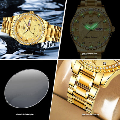 Watch Men's Luxury Gold Non-mechanical Stainless Steel Luminous
