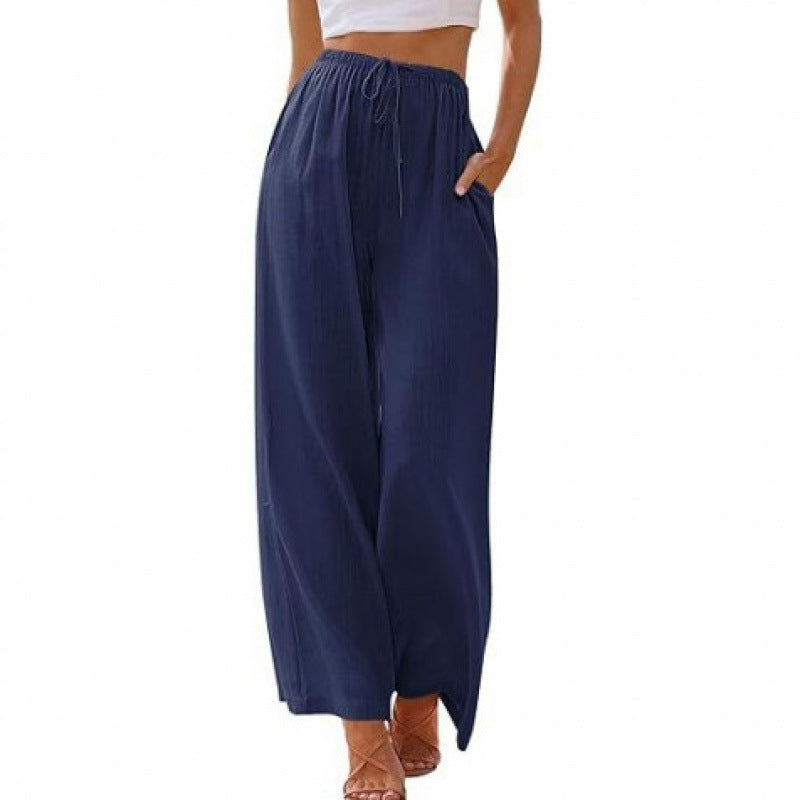 Loose Casual Pocket Drawstring Wide-leg Pants For Women