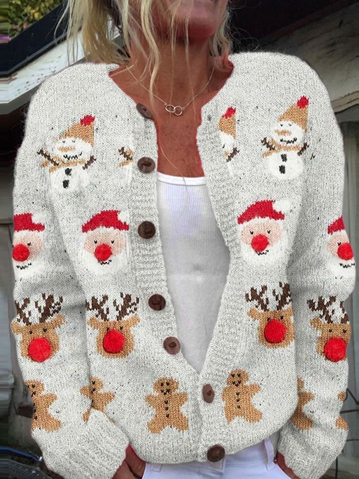Cardigan imprimé de Noël à motif dessin animé pour femme
