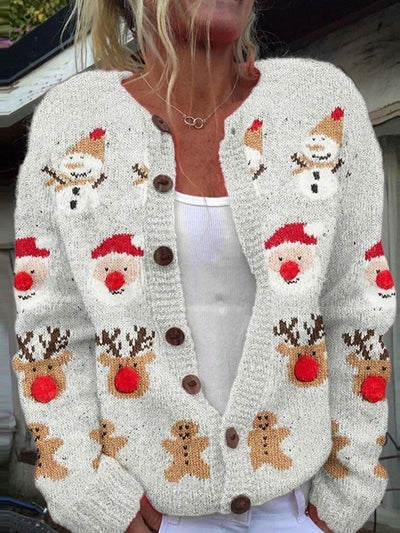 Cardigan imprimé de Noël à motif dessin animé pour femme
