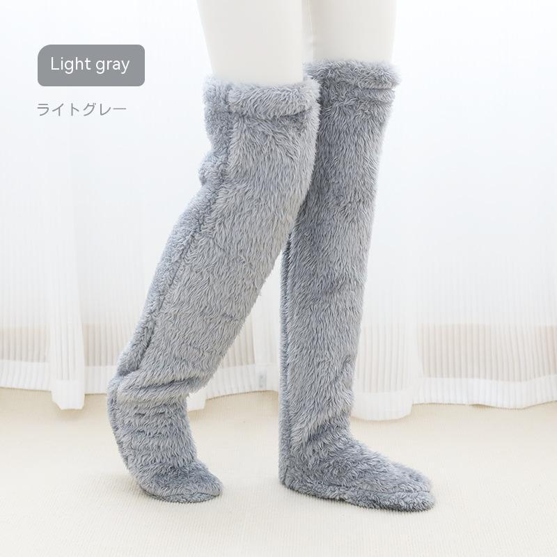 Chaussettes longues et duveteuses au-dessus du genou pour l'hiver, chaudes et froides, pour les articulations du genou, résistantes au froid, pour dormir au sol