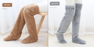 Chaussettes longues et duveteuses au-dessus du genou pour l'hiver, chaudes et froides, pour les articulations du genou, résistantes au froid, pour dormir au sol