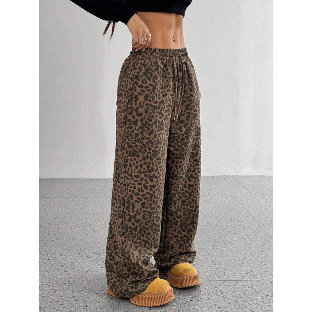 Leopard Print Floral Print Casual Jumpsuit Wide Leg Loose