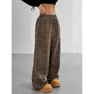 Leopard Print Floral Print Casual Jumpsuit Wide Leg Loose