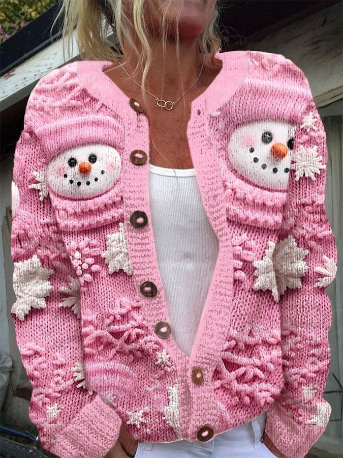 Cardigan imprimé de Noël à motif dessin animé pour femme