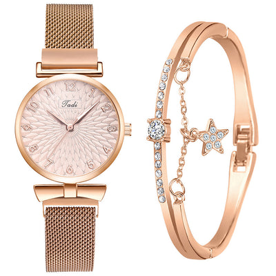 Montre à quartz tendance pour femme avec bracelet en maille