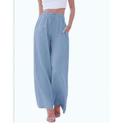 Loose Casual Pocket Drawstring Wide-leg Pants For Women