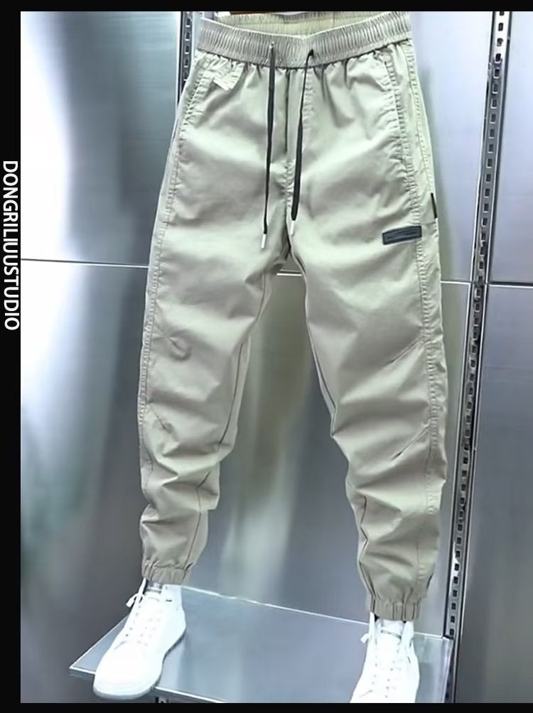 Pantalon décontracté d'été fin pour homme, couleur unie, tendance, style Hong Kong, coupe slim