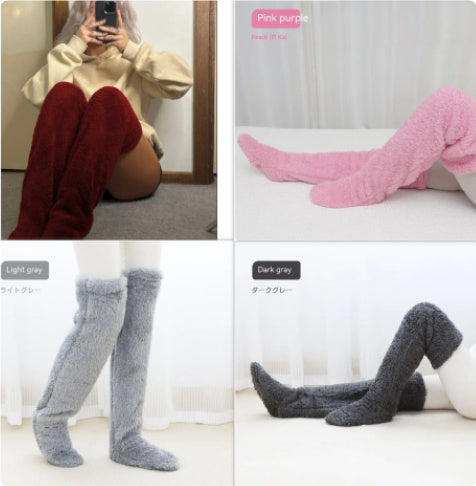 Chaussettes longues et duveteuses au-dessus du genou pour l'hiver, chaudes et froides, pour les articulations du genou, résistantes au froid, pour dormir au sol